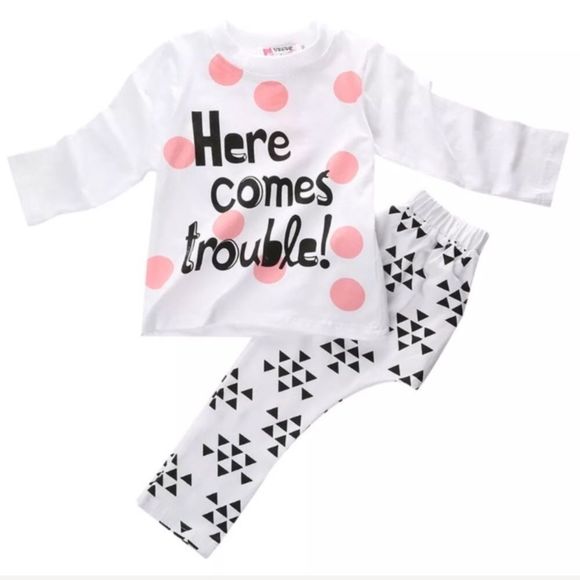 2 Piece Outfit Here Comes Trouble - Funny Shirt (Outfit) - Picture 4 of 5